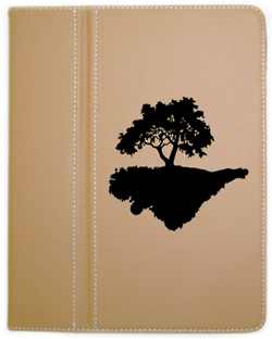 leather laser etched ipad case with an abstract tree design